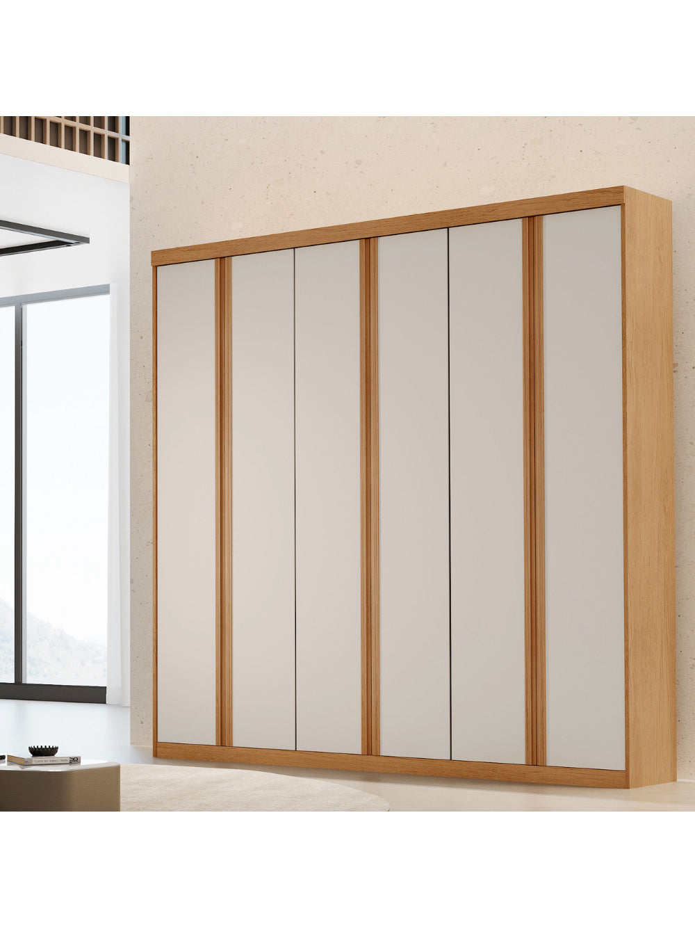 Guarda Roupa Casal Boston 6 Portas e 4 Gavetas MDF Moderna - Naturalle/Off White