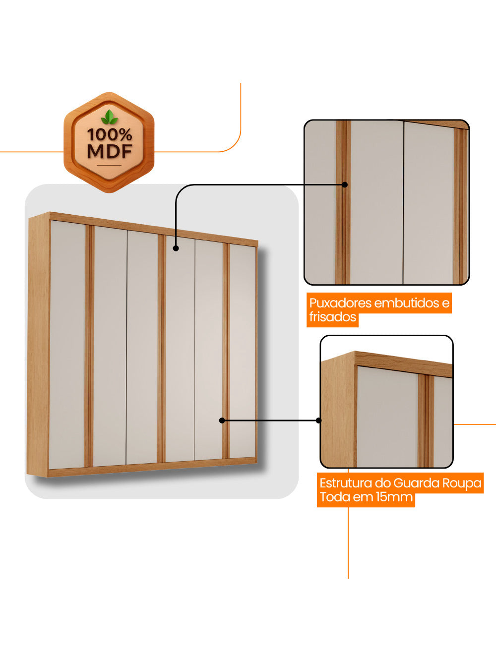 Guarda Roupa Casal Boston 6 Portas e 4 Gavetas MDF Moderna