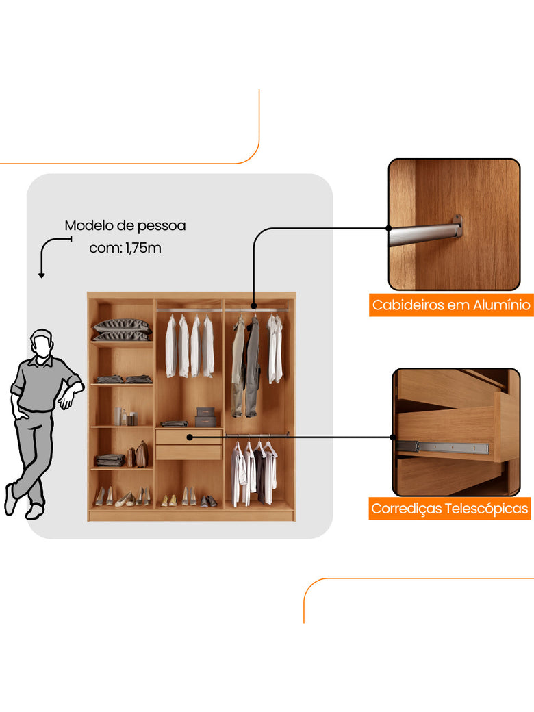 Guarda Roupa Casal Heros 6 Portas e 2 Gavetas MDF Moderna