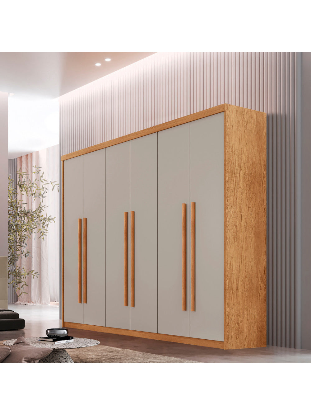 Guarda Roupa Casal Heros 6 Portas e 2 Gavetas MDF Moderna - Naturalle/Off White