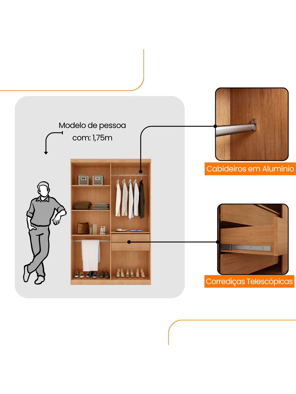 Guarda Roupa Solteiro Heros 4 Portas e 2 Gavetas MDF Moderna