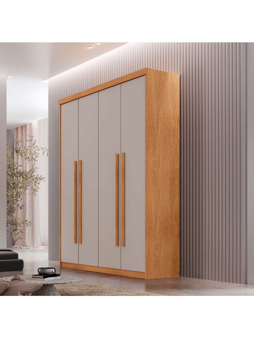 Guarda Roupa Solteiro Heros 4 Portas e 2 Gavetas MDF Moderna - Naturalle/Off White