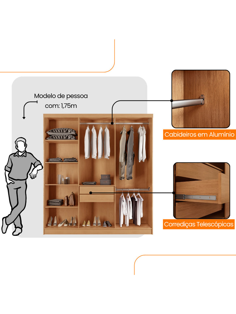 Guarda Roupa Casal Hera 6 Portas MDF Rufato