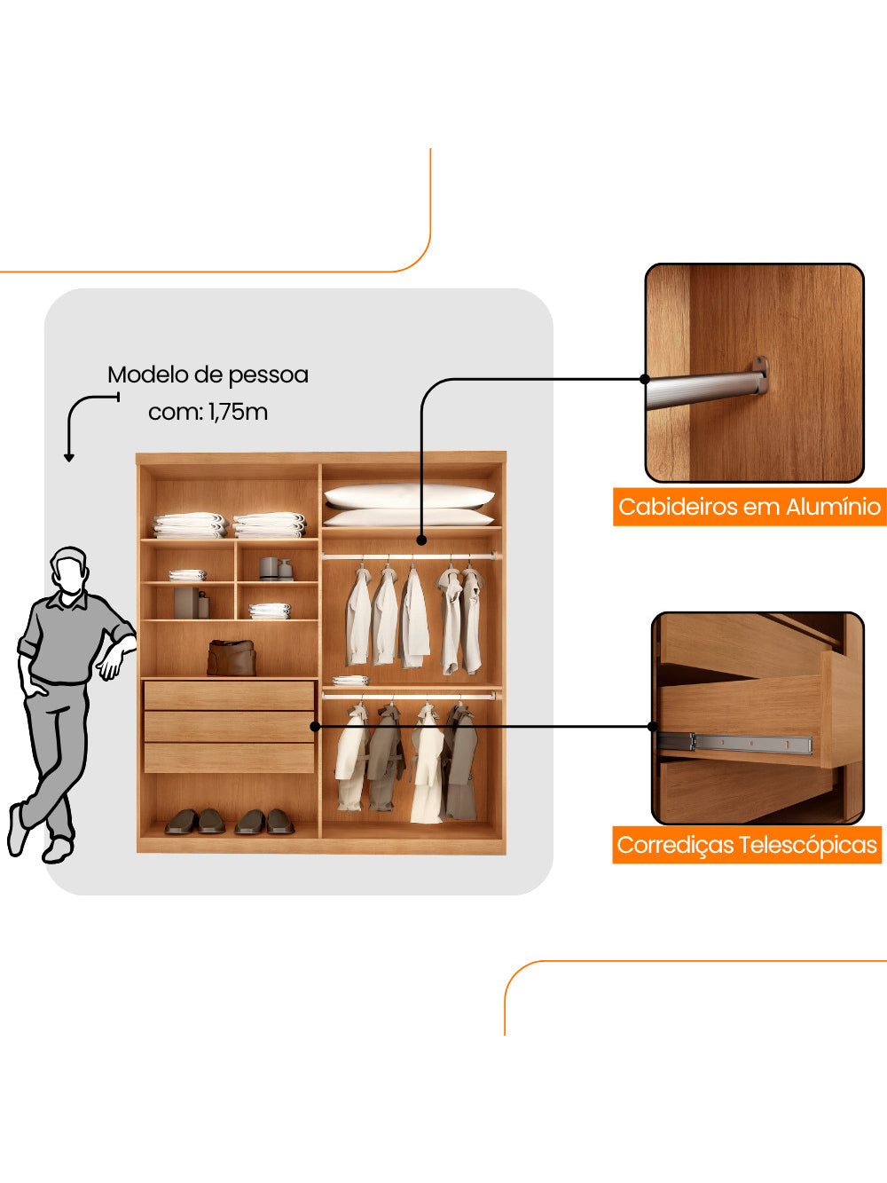 Guarda Roupa Casal Fenix 4 Portas 3 Gavetas Rufato