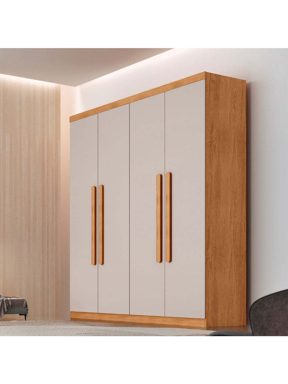 Guarda Roupa Casal Fenix 4 Portas 3 Gavetas Rufato - Naturalle/Off White