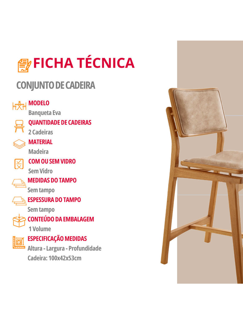 Conjunto com 2 Banquetas Eva Moderna