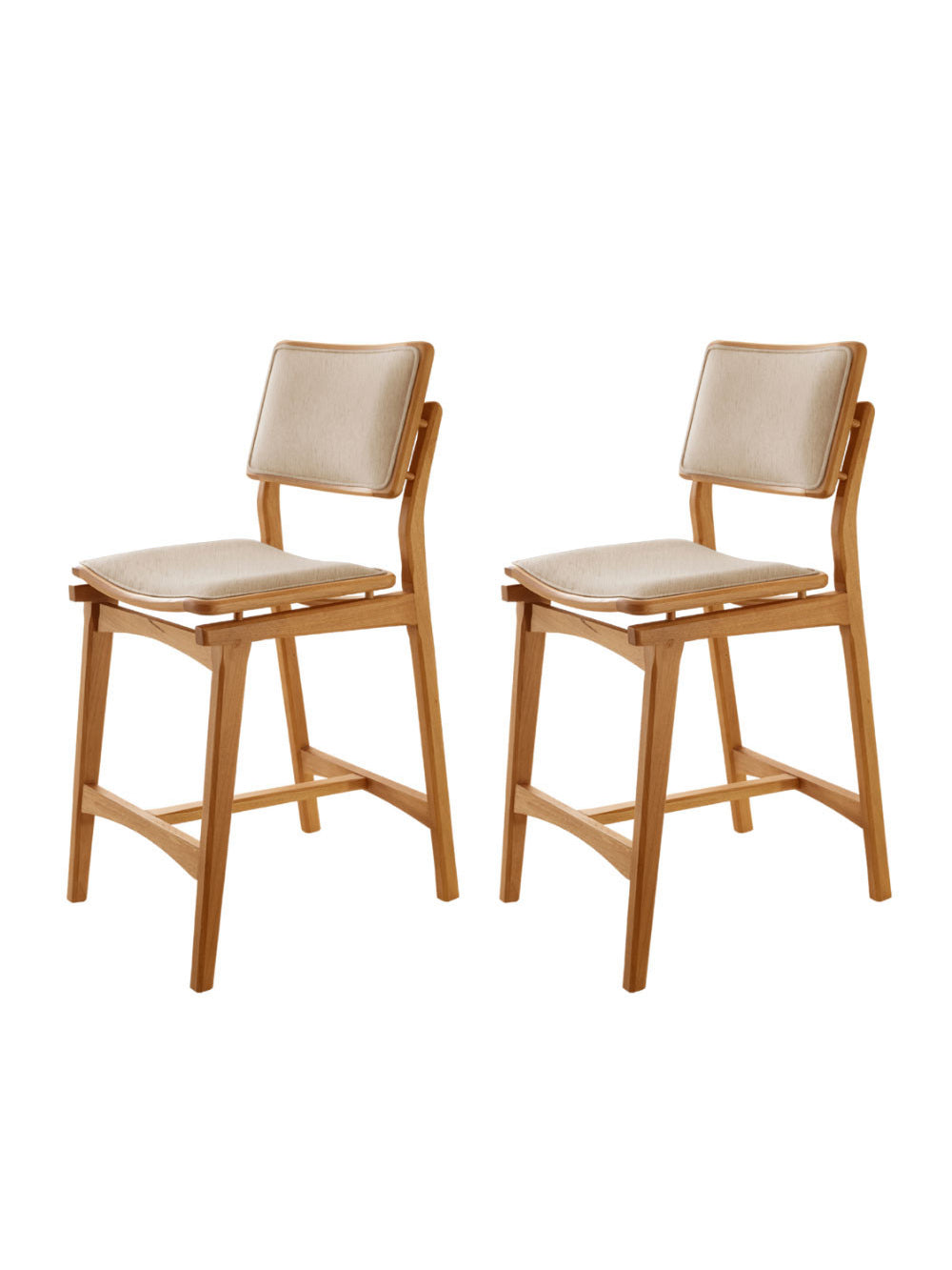 Conjunto com 2 Banquetas Eva Moderna - Linho Off / Imbuia Nat.