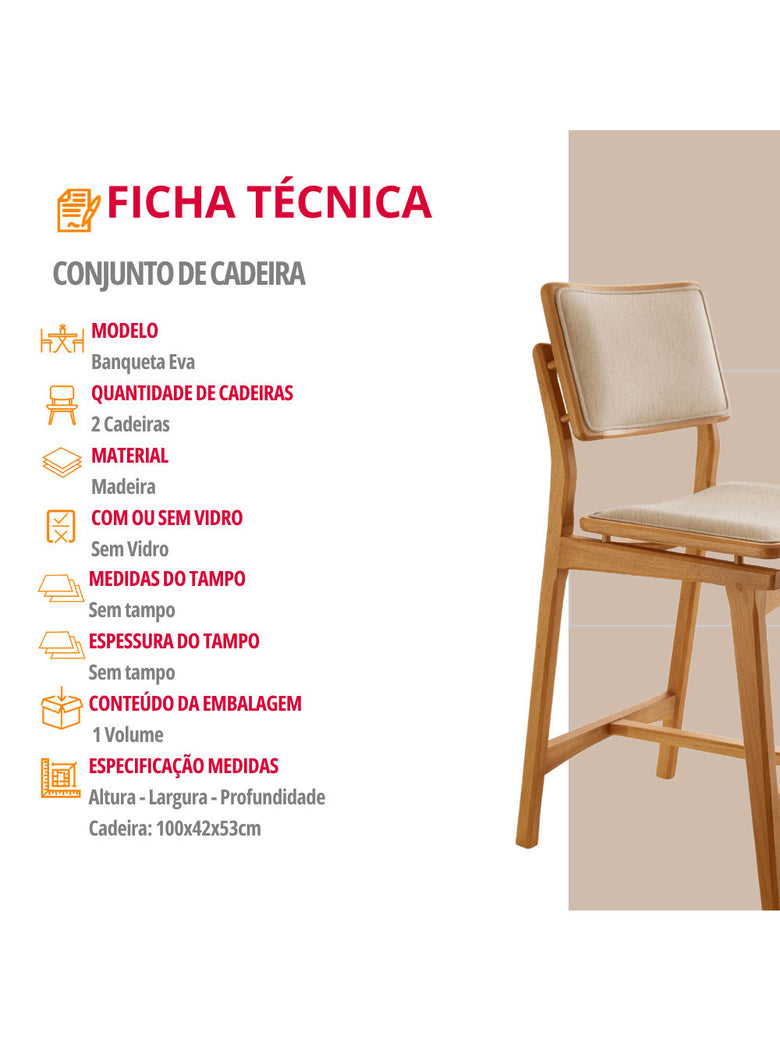 Conjunto com 2 Banquetas Eva Moderna