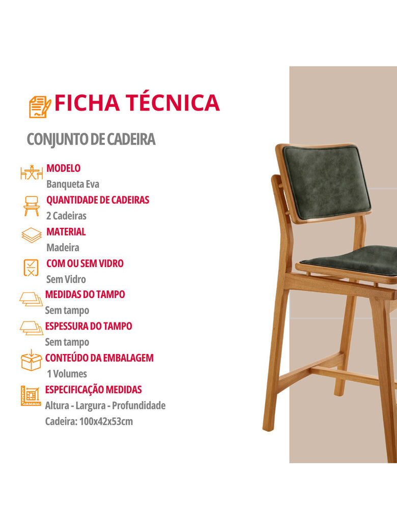 Conjunto com 2 Banquetas Eva Moderna