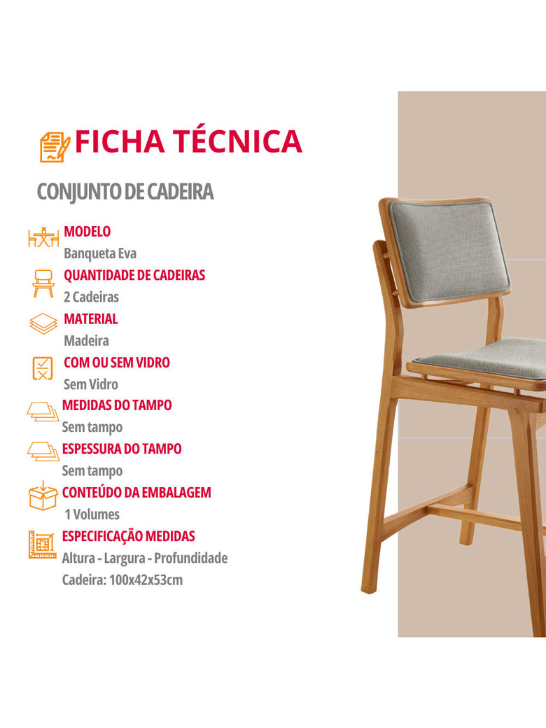 Conjunto com 2 Banquetas Eva Moderna