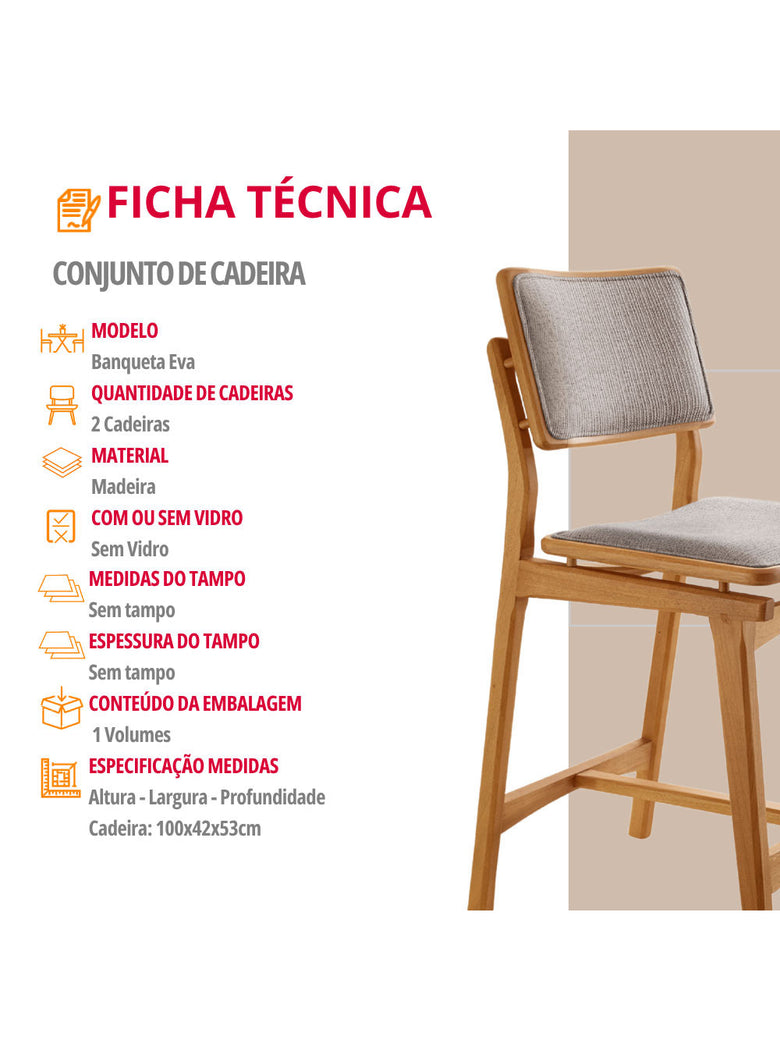 Conjunto com 2 Banquetas Eva Moderna