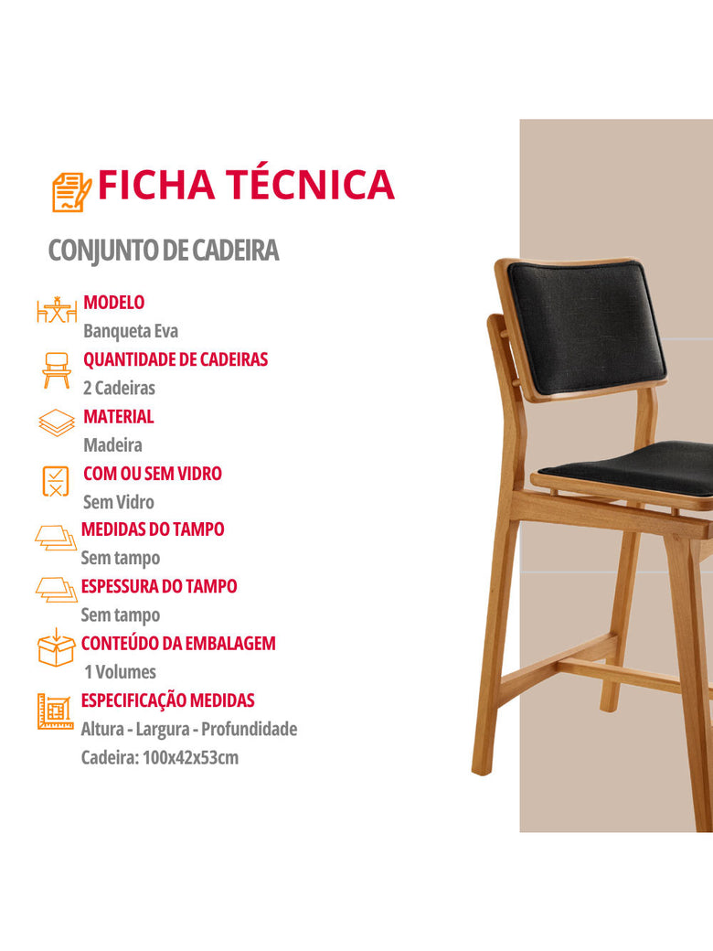 Conjunto com 2 Banquetas Eva Moderna
