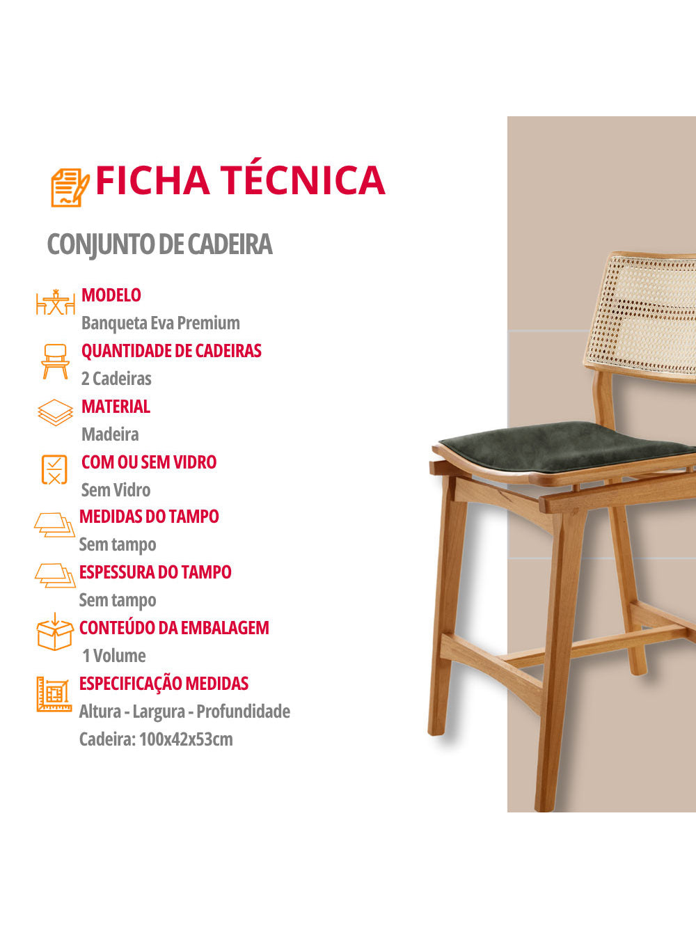 Conjunto com 2 Banquetas Eva Premium