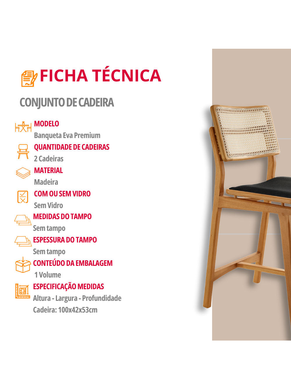 Conjunto com 2 Banquetas Eva Premium