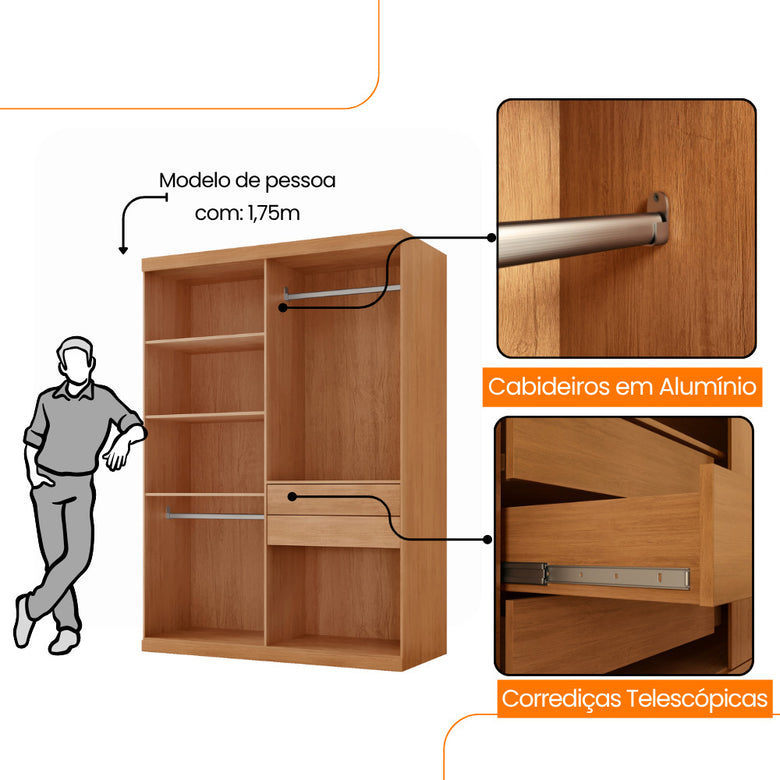 Guarda Roupa Solteiro Hera 4 Portas MDF Rufato