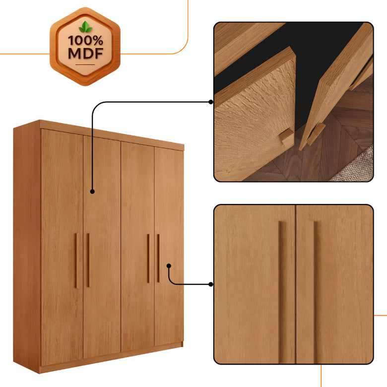 Guarda Roupa Solteiro Hera 4 Portas MDF Rufato