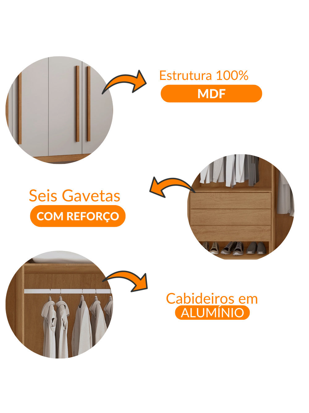 Guarda Roupa Casal Maya 100 MDF 6 Portas e 6 Gavetas - Rufato