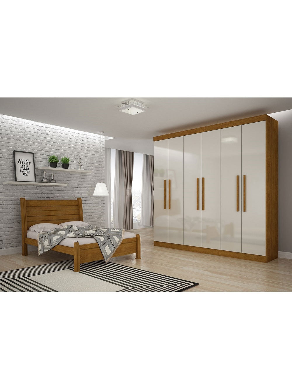 Guarda Roupa Casal Hera 6 Portas MDF Rufato - Imbuia/Off White
