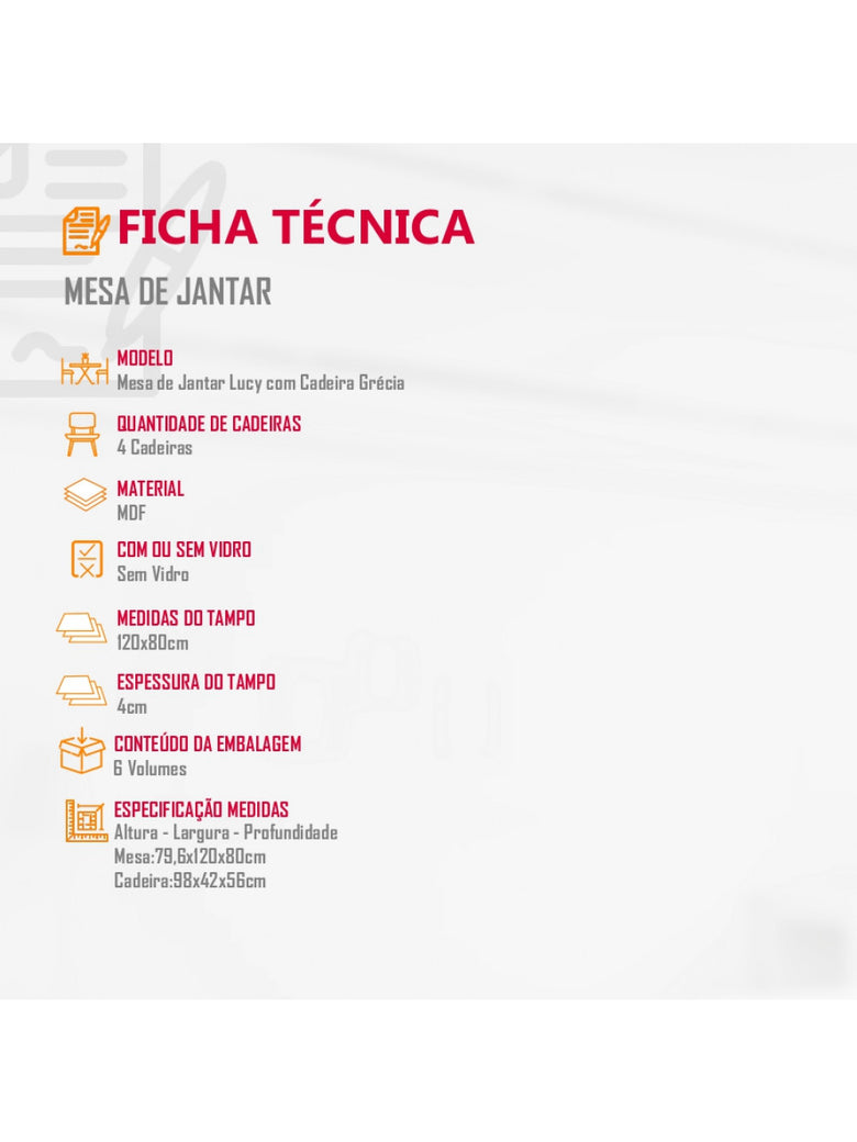 Sala de Jantar Lucy com 4 Cadeiras Grécia Rufato