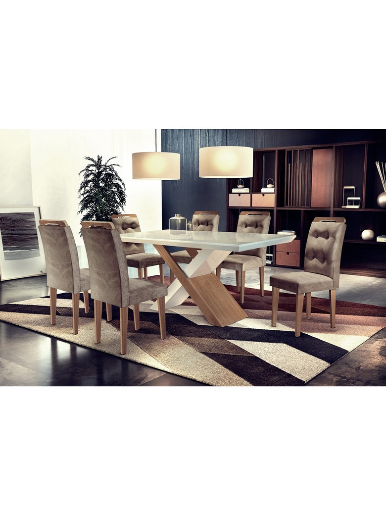 Conjunto Sala de Jantar Carol 180 MDF Vidro Com 06 Cadeiras