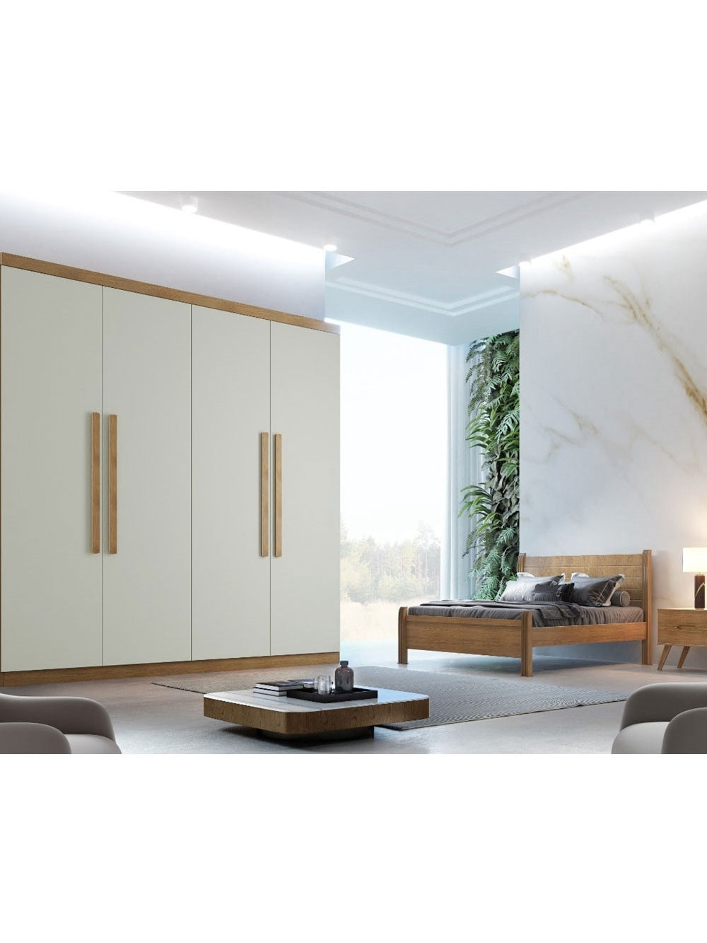 Guarda Roupa Casal Fenix 4 Portas 3 Gavetas Rufato - Imbuia/Off White/Imbuia