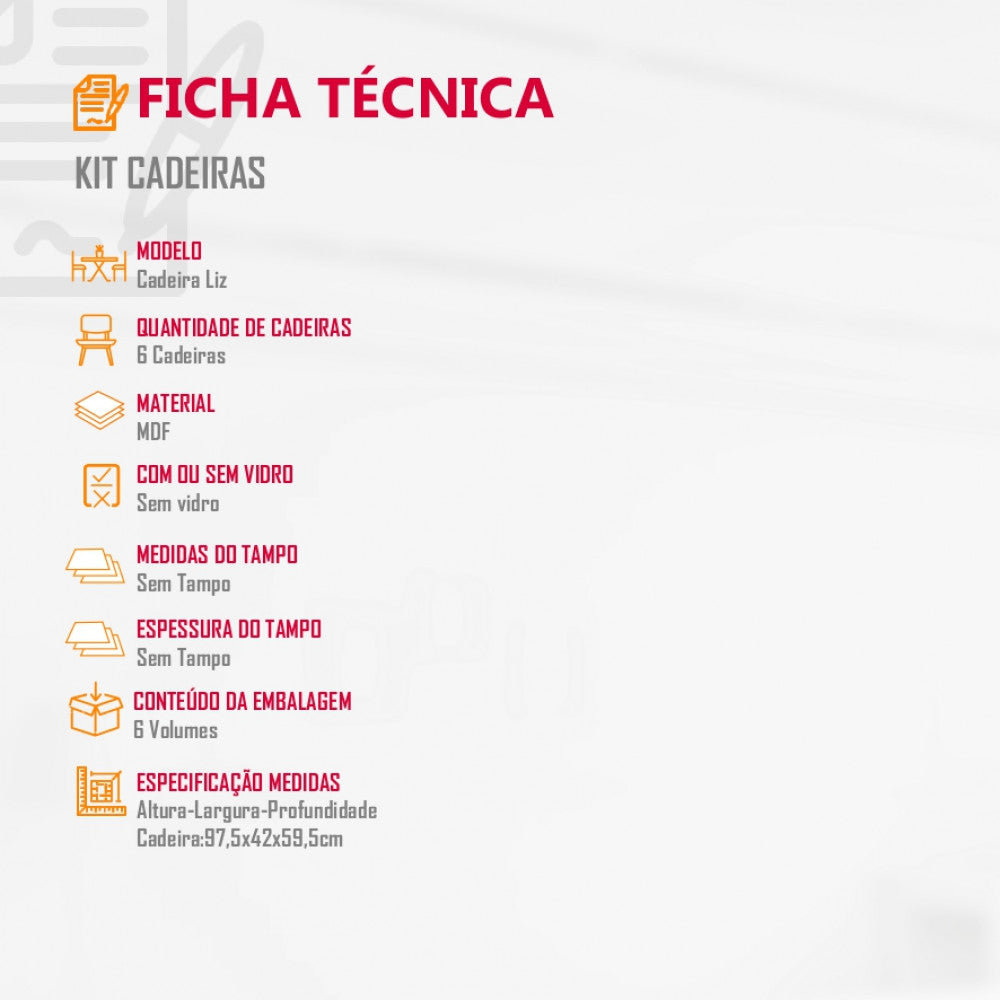 Conjunto Com 6 Cadeiras Para Sala de Jantar Liz Rufato