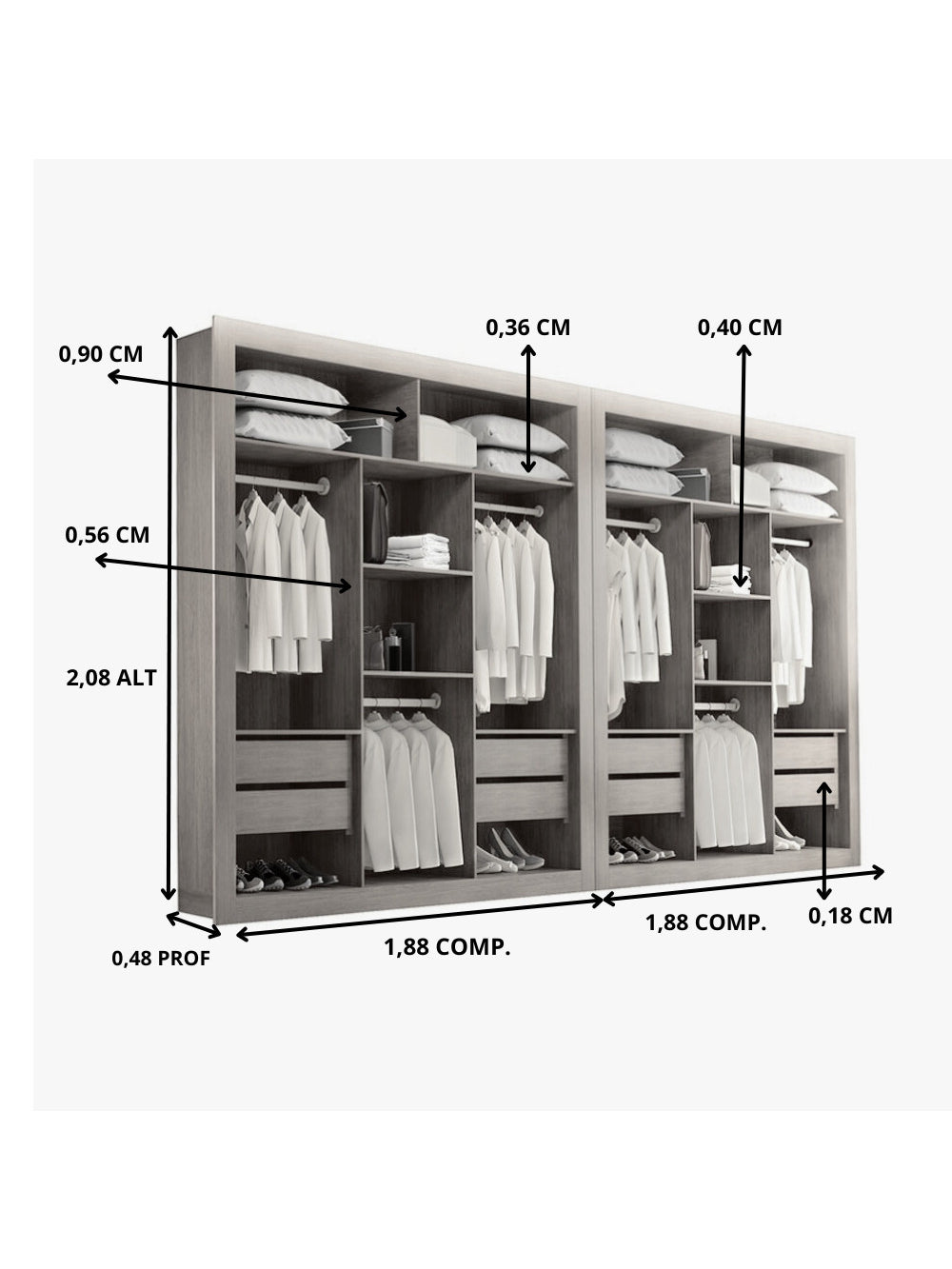 Closet Berlim Premium 8 Gavetas MDF Convencional Rufato - Imbuia