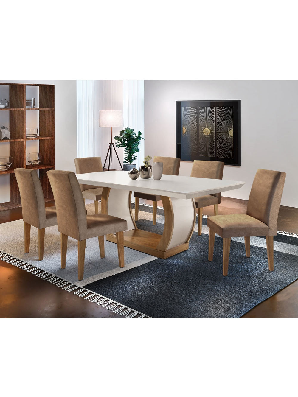 Sala de Jantar Milena 6 cadeiras Grécia Rufato - Imbuia/Off White/Animale Chocolate