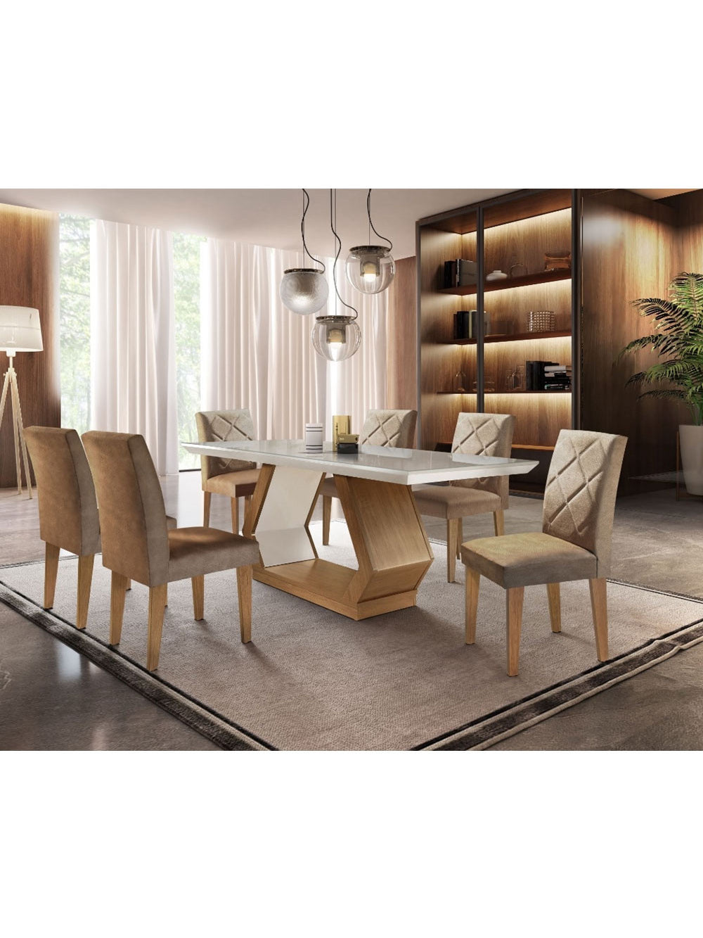 Conjunto Sala de Jantar Lara 6 Cadeiras Berlim Rufato - Anima. Choc./Off White /Imbuia