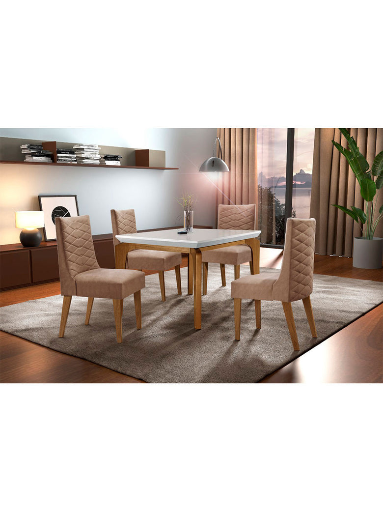 Sala De Jantar Liz 120cm MDF Canto Reto Com 4 Cadeiras Safira Rufato