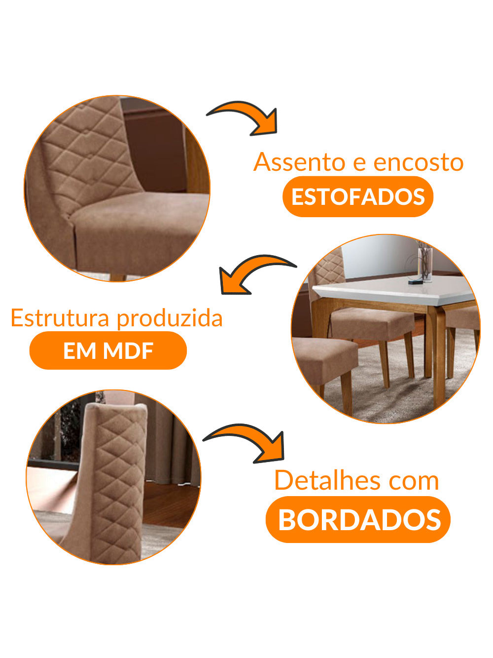 Sala De Jantar Liz 120cm MDF com Vidro 4 Cadeiras Safira Rufato