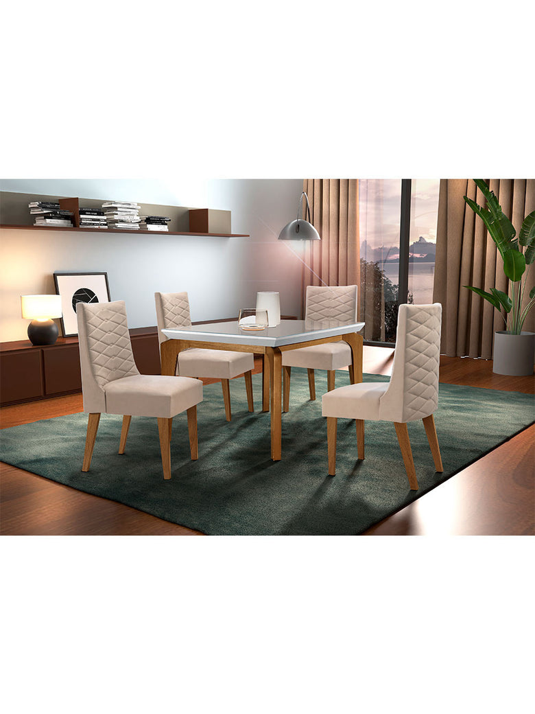 Sala De Jantar Liz 120cm MDF com Vidro 4 Cadeiras Safira Rufato