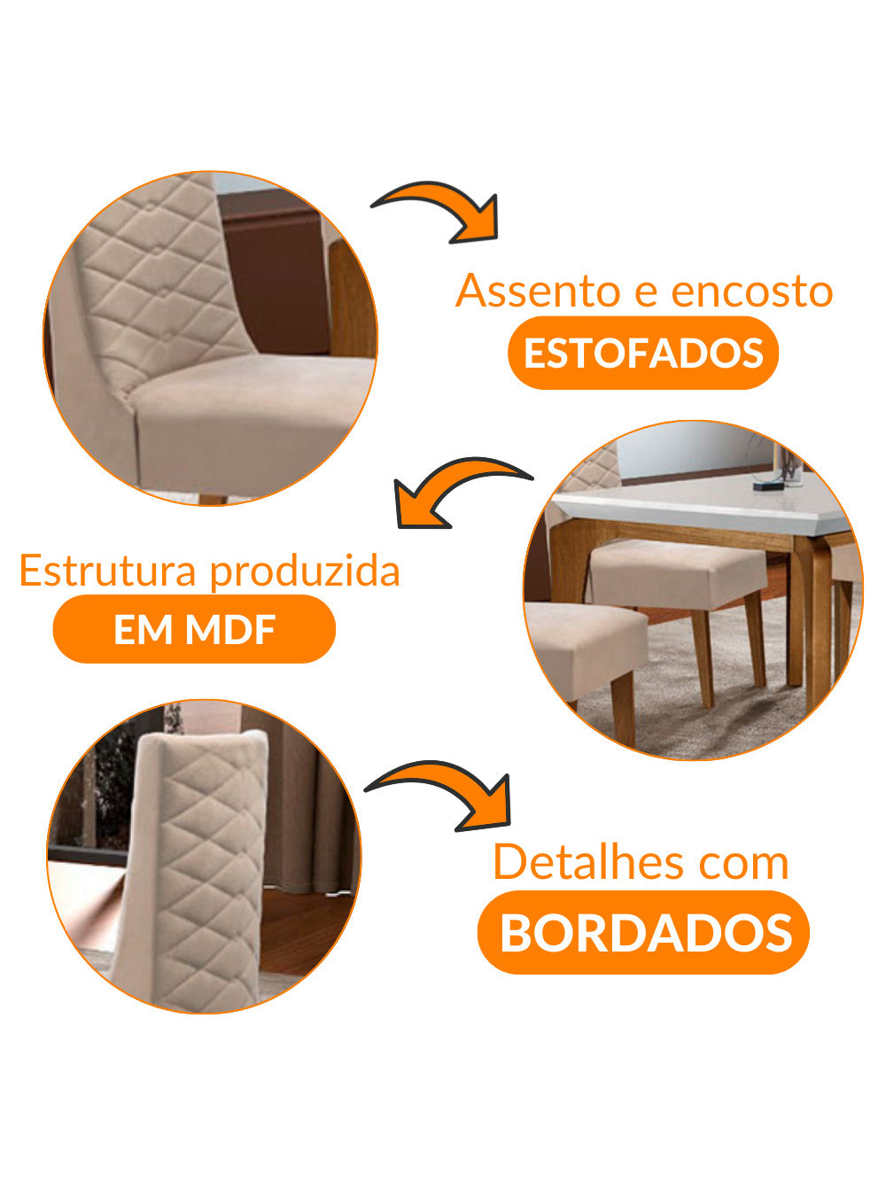 Sala De Jantar Liz 120cm MDF com Vidro 4 Cadeiras Safira Rufato