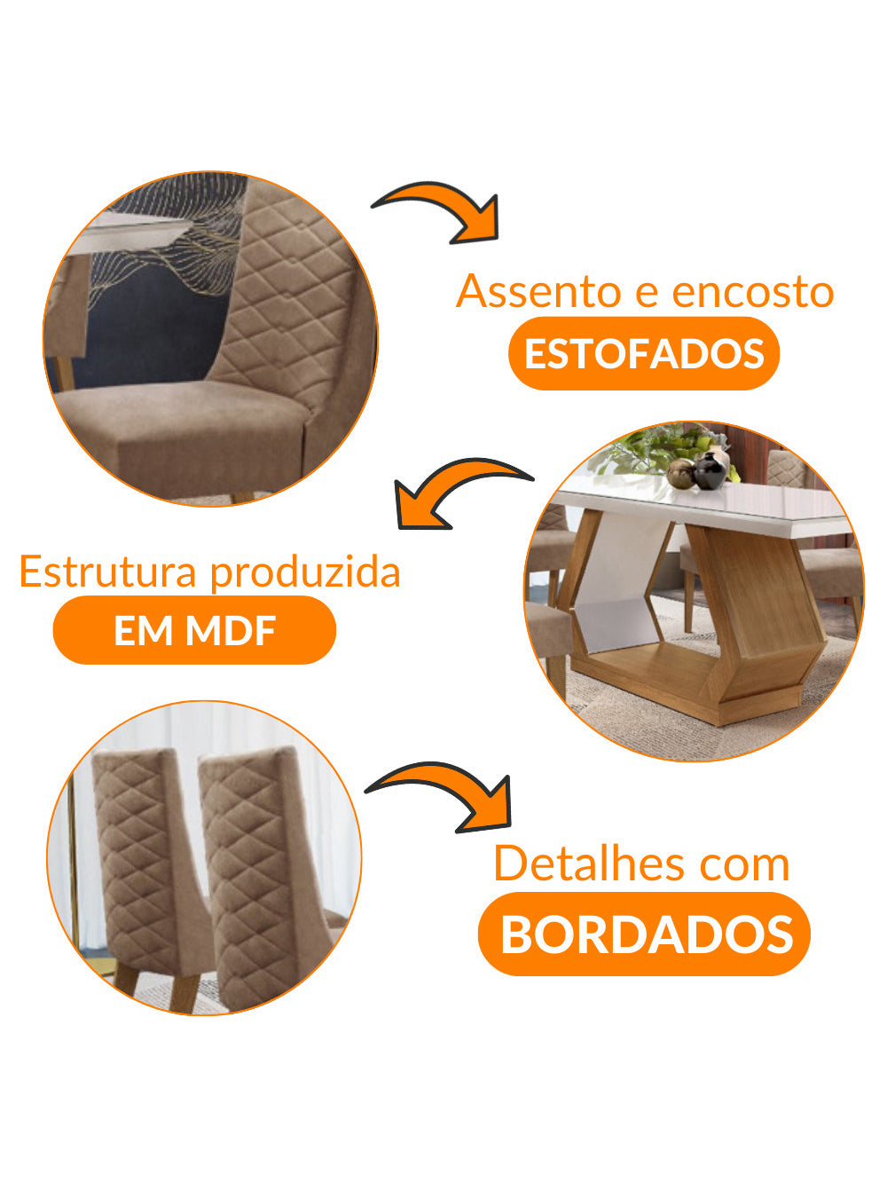 Sala de Jantar Lara 180cm MDF e com 6 Cadeiras Safira