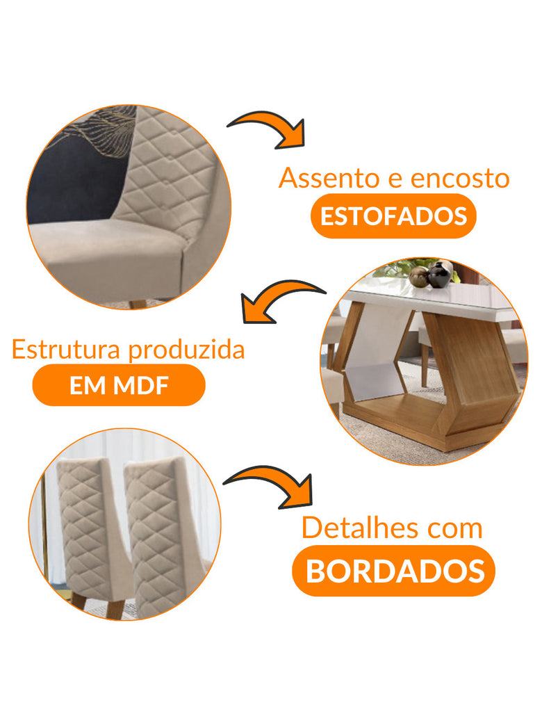 Sala de Jantar Lara 180cm MDF e com 6 Cadeiras Safira