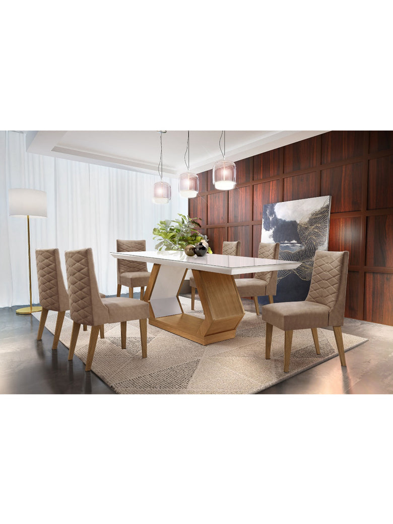 Sala de Jantar Lara 180cm em MDF e Vidro com 6 Cadeiras Safira