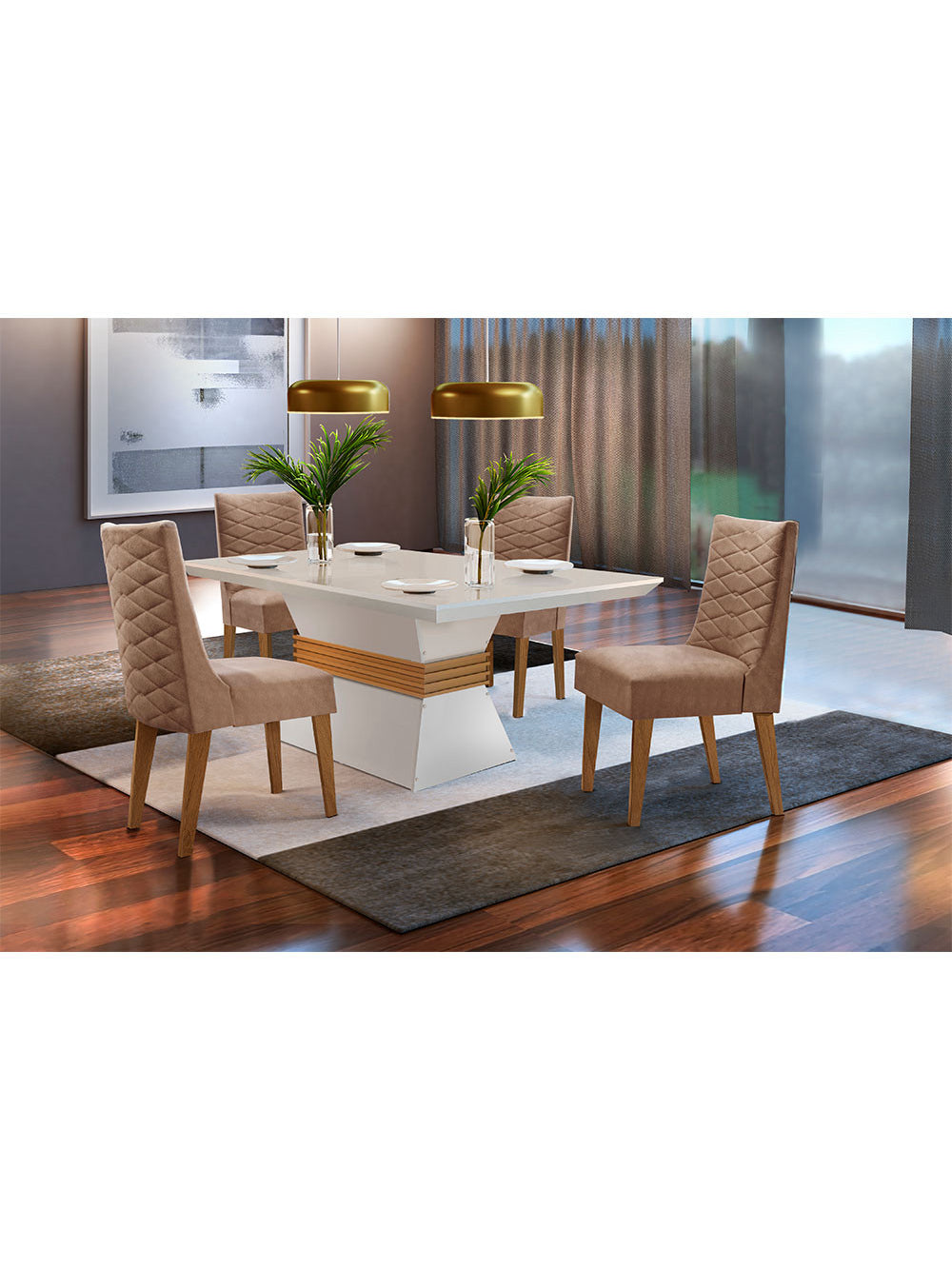 Sala De Jantar Lucy 120 Tampo MDF Com 4 Cadeiras Safira Rufato - Anima. Choc./Off White /Imbuia