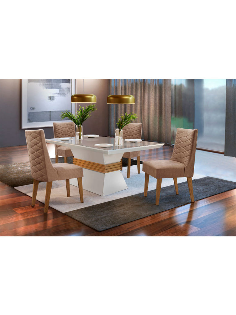 Sala De Jantar Lucy 120cm MDF com Vidro e 4 Cadeiras Safira Rufato