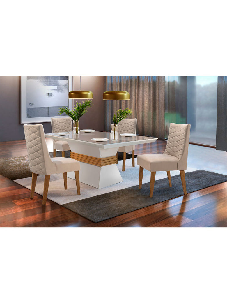 Sala De Jantar Lucy 120cm MDF com Vidro e 4 Cadeiras Safira Rufato