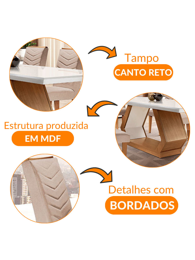 Sala de Jantar Alvorada com 6 Cadeiras Liz MDF Rufato