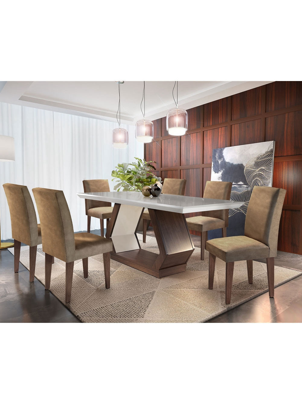 Conjunto Sala de Jantar Lara 6 Cadeiras Grécia Rufato - Anima. Choc./Off White /Imbuia