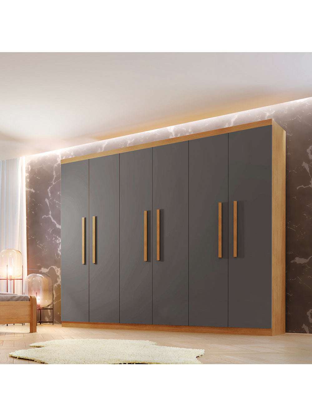 Guarda Roupa Casal Hera 6 Portas MDF Rufato - Imbuia com Grafite