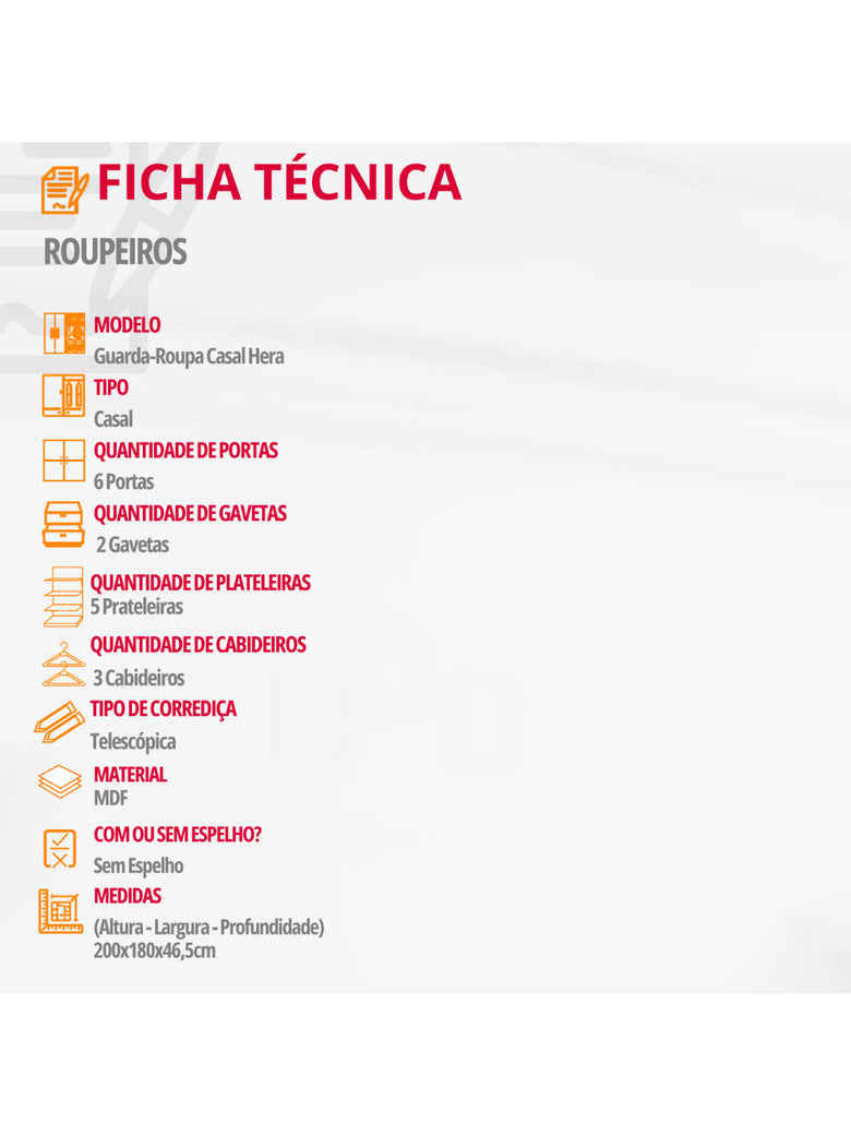 Guarda Roupa Casal Hera 6 Portas MDF Rufato