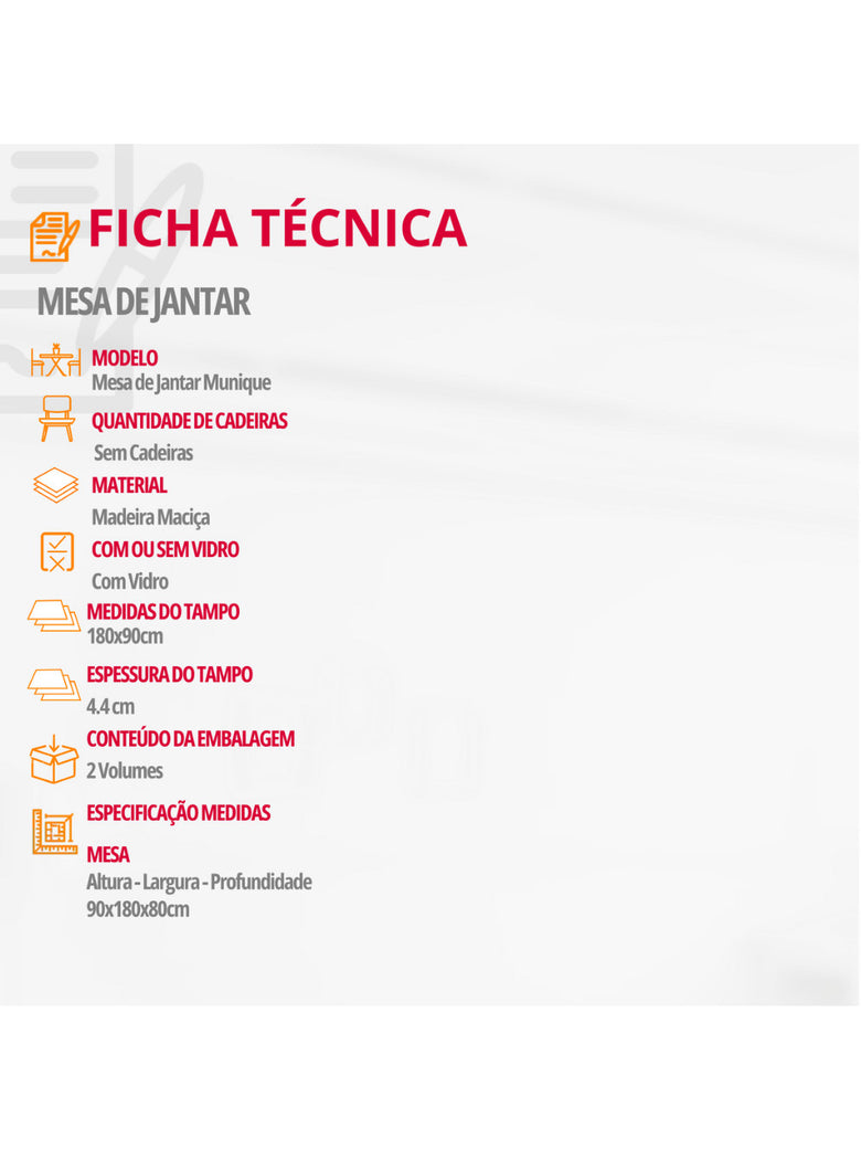 Mesa Munique 180cm Madeira com Vidro Mobillare