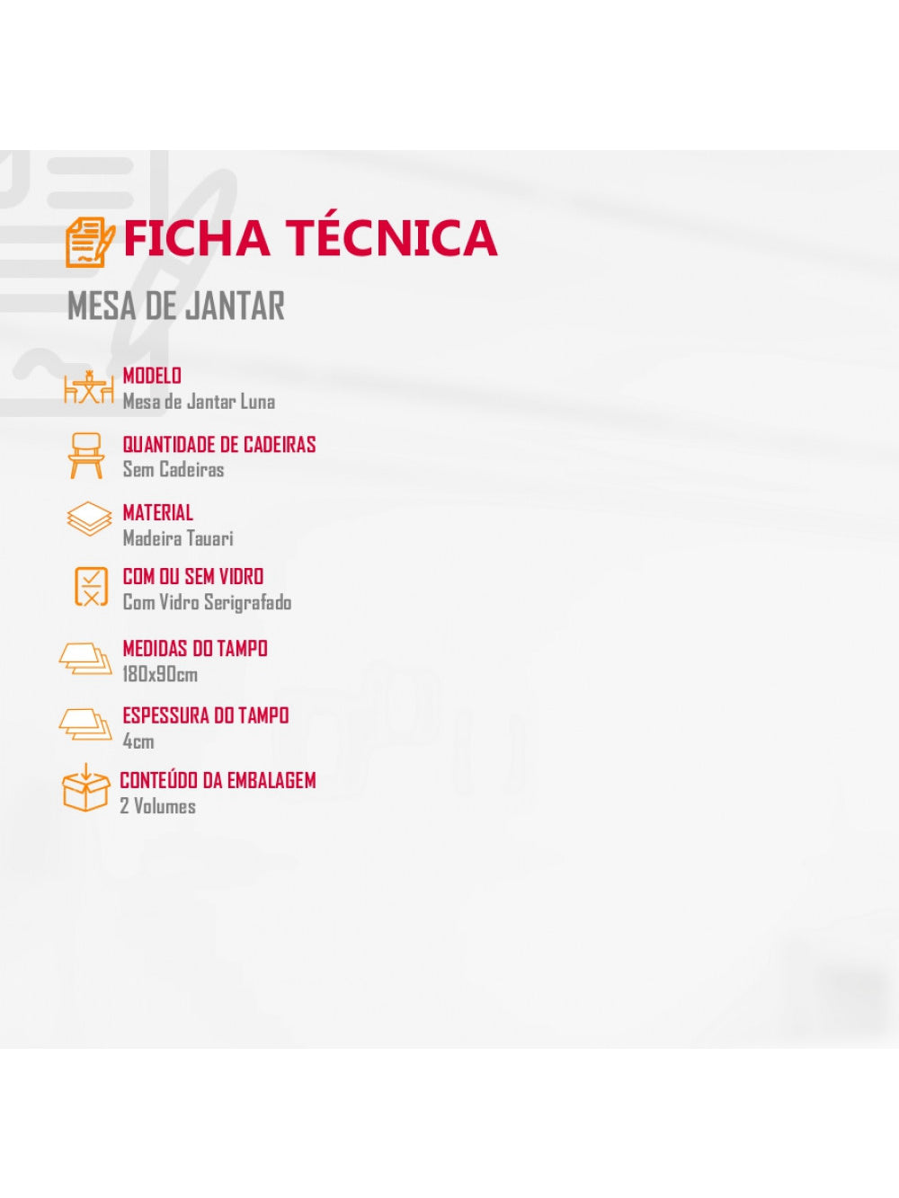 Mesa para Sala Jantar Luna 180 Mobillare