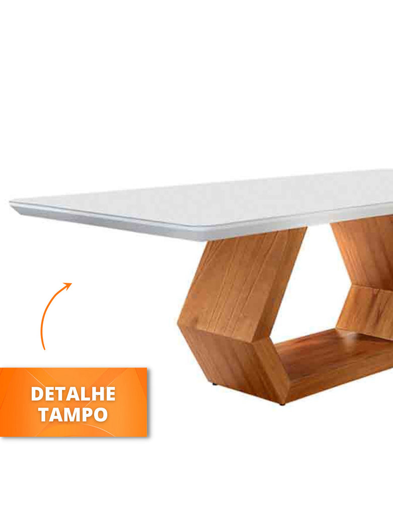 Mesa Ane 220cm Madeira e Vidro Mobillare