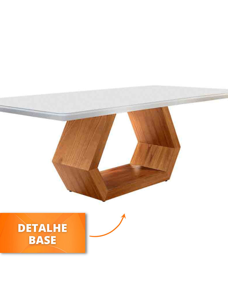 Mesa Ane 220cm Madeira e Vidro Mobillare