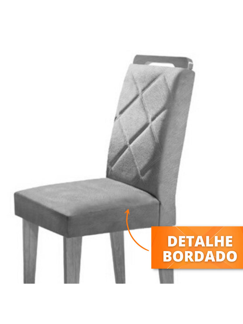 Mesa Alvorada 180 Tp Mdf Vidro canto Reto 6 Cadeiras Rufato