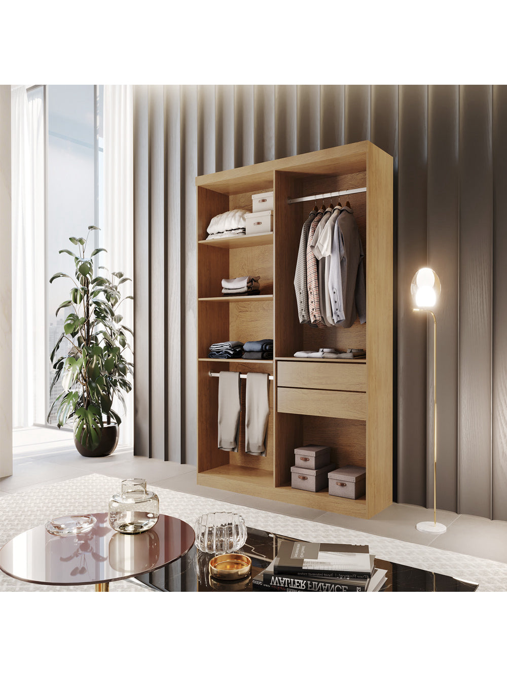 Closet Solteiro Hera 2 Gavetas 4 Prateleiras MDF Rufato - Imbuia