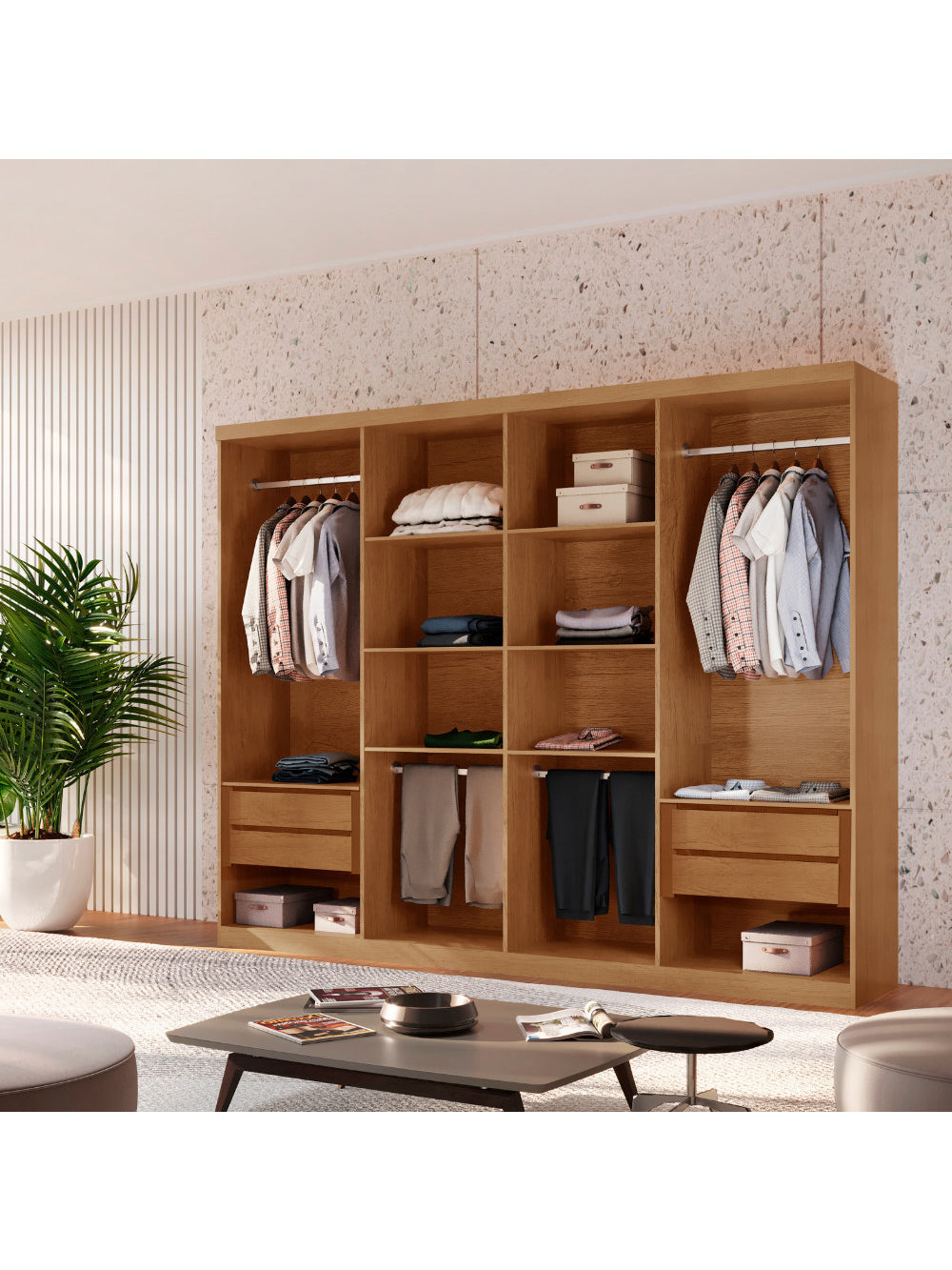 Closet Casal Hera Gold 4 gavetas e 8 prateleiras MDF Rufato - Imbuia